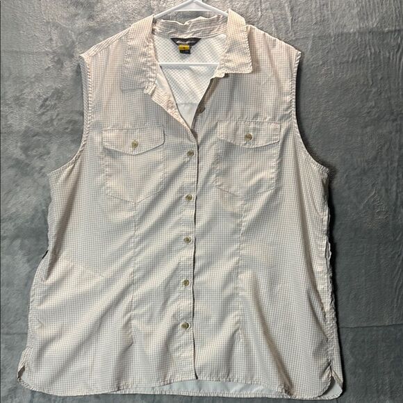 Eddie Bauer Beige Checkered Sleeveless Collared Button Up Shirt Top Size 2XL - Picture 1 of 10